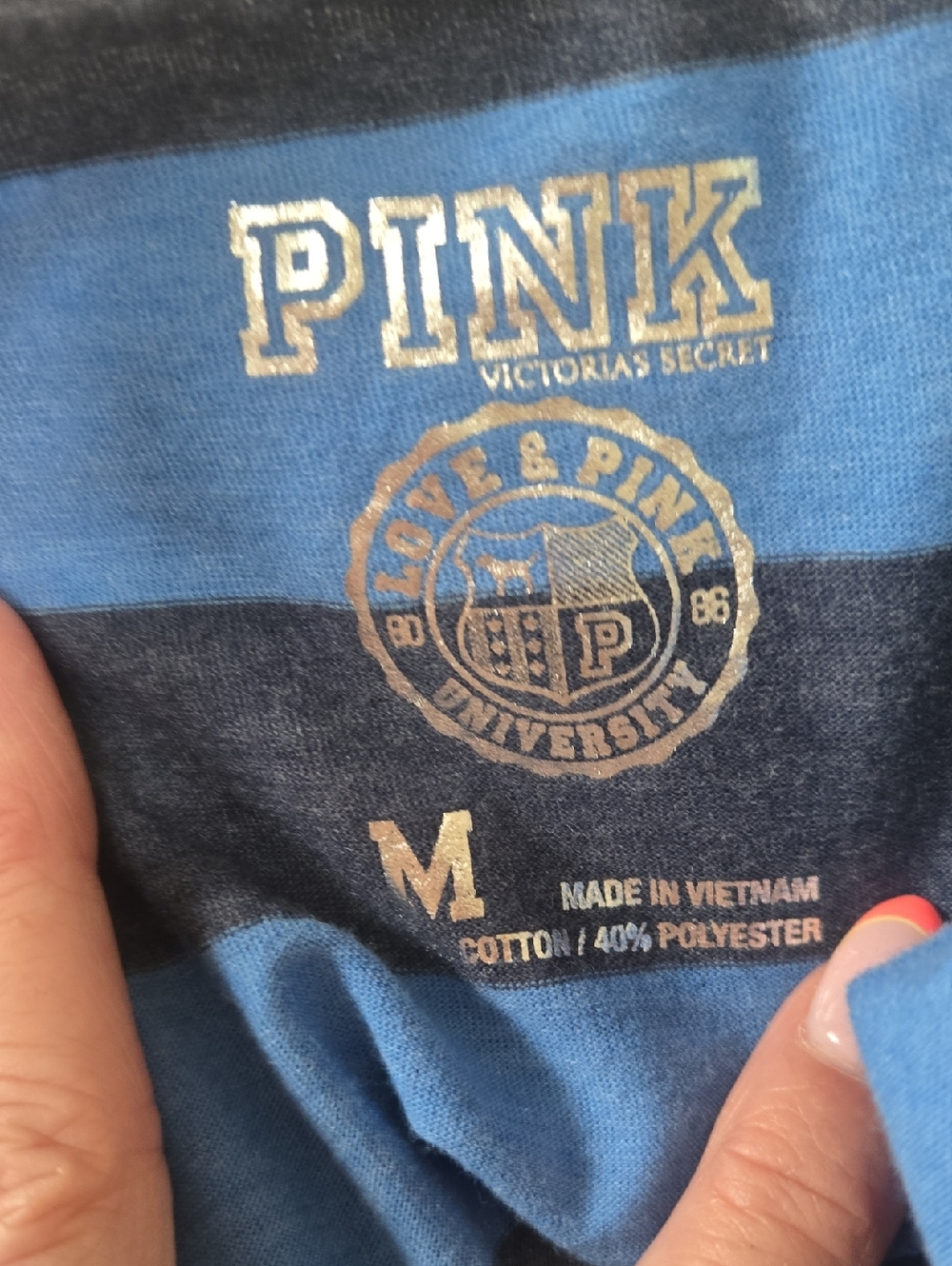 PINK Victoria's Secret Love Pink University Blue Striped Drawstring  Tunic Top - Picture 10 of 10